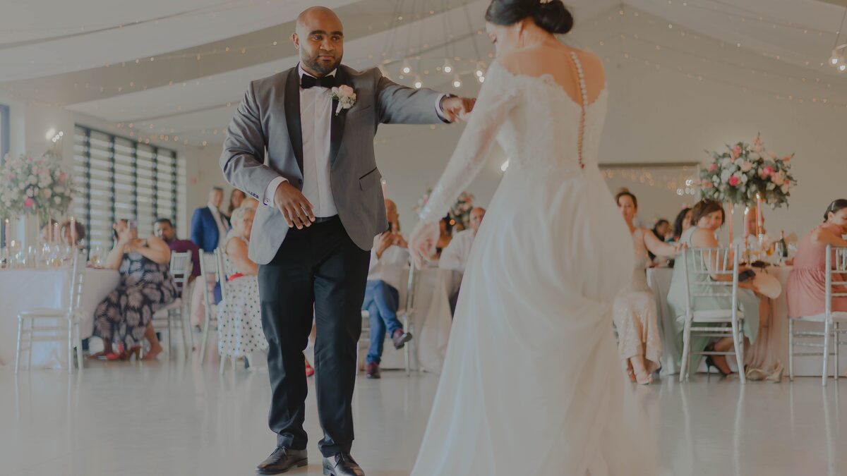 Newlywed couple sharing a first dance, for a custom AI wedding song
